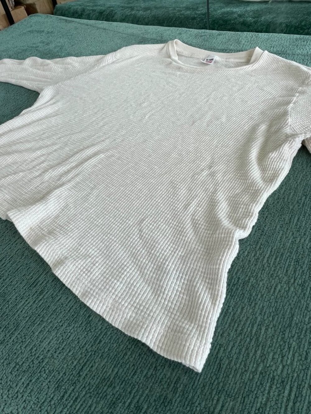 Re/Done Hanes White Thermal Waffle Long Sleeve Top S Made In USA - Picture 3 of 7